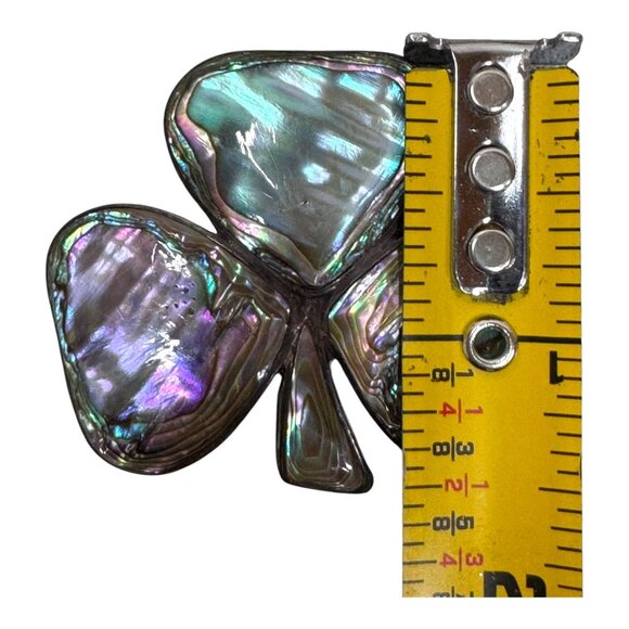 Vintage Clover Shaped Abalone & Sterling Silver 925 Brooch Pin Good Luck Irish - Picture 4 of 5